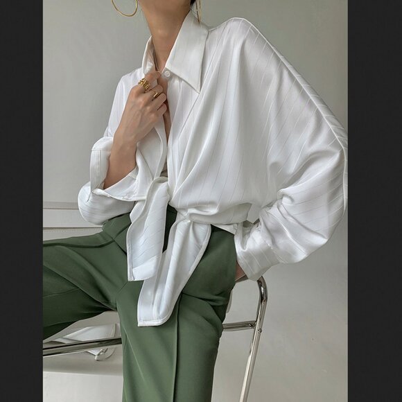 Commense Tops - Commense Large White Charlotte Oversized Button Up Long Sleeve Shirt Coastal